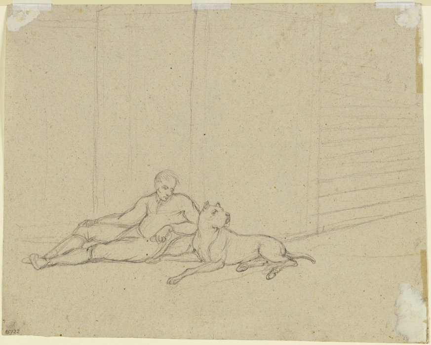 Reclining man with mastiff de Franz Pforr