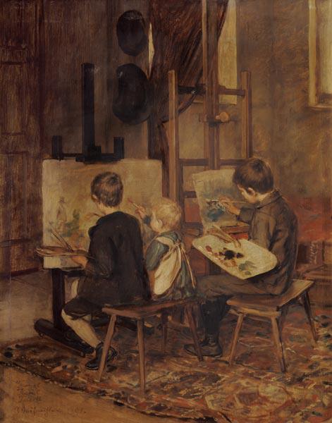 Franzl, Hansl and Friedl when painting at the ease