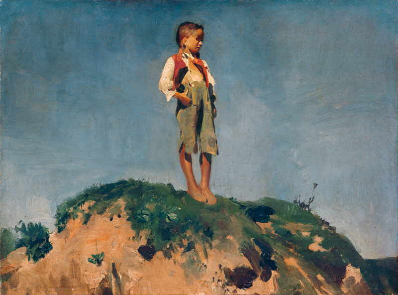 Shepherd boy on a grass hill de Franz von Lenbach