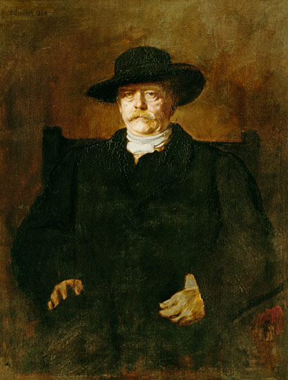 Portrait of Otto of Bismarck into civilian with a broad-brimmed hat. de Franz von Lenbach