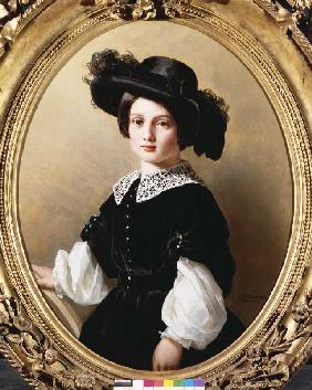 Portrait eines Mädchens im Samtkleid und Hut