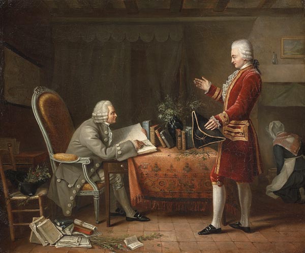 Jean-Jacques Rousseau und René Louis de Girardin, der Maqrquis von Vauvray, im Château d'Ermelonovil de Französisch