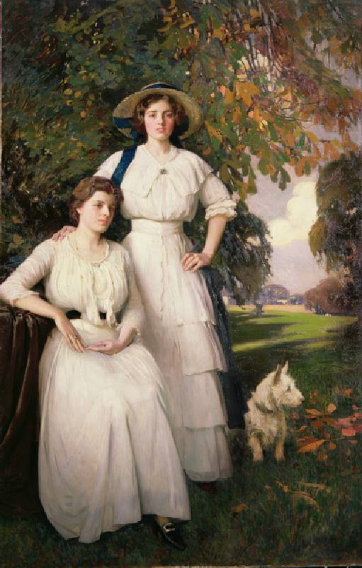 Portrait of Two Young Women in an Autumn Landscape de Fred Hall