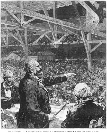 Leon Gambetta a la reunion electorale de la rue Sainte-Blaise, c.1879 de Frederic de Haenen