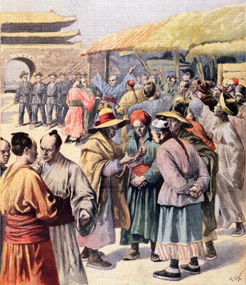 Disturbances in Seoul, cover of 'Le Petit Journal', 13th August 1894 (colour litho) de Frederic Lix