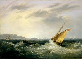 Cheshire at the Mouth of the River Mersey, 1838 (oil on canvas) (for pair see 257064)