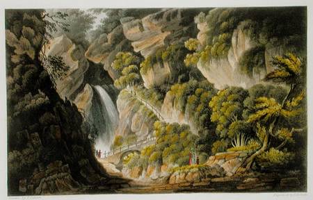 Waterfall at Shanklin, from 'The Isle of Wight Illustrated, in a Series of Coloured Views', engraved de Frederick Calvert
