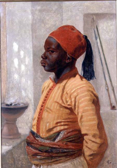 Half Length Portrait of an Arab Boy de Frederick Goodall