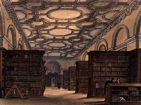 Interior of the Public Library, Cambridge, from 'The History of Cambridge', engraved by Daniel Havel de Frederick Mackenzie