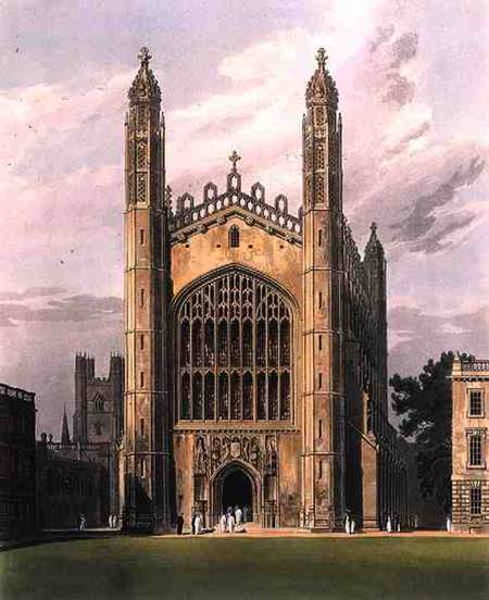 West End of King's College Chapel, Cambridge, from 'The History of Cambridge', engraved by Daniel Ha de Frederick Mackenzie