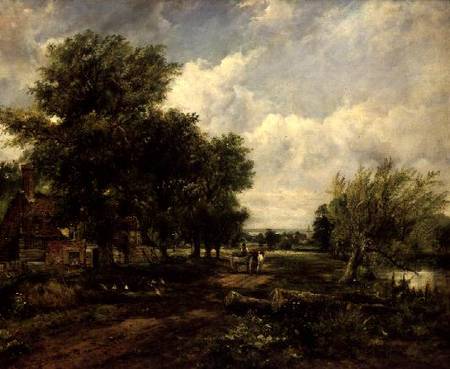 Wooded river landscape with a cottage and a horse drawn cart de Frederick Waters Watts