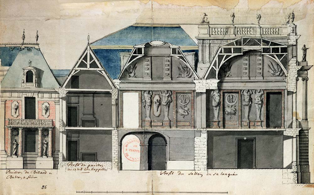 Cross-section of a wing of the Chateau de Versailles constructed by Louis Le Vau ((1612-70) de French School