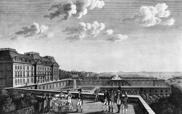 First steps of King of Rome on the terrace of Saint-Cloud; engraved by Dubois de French School