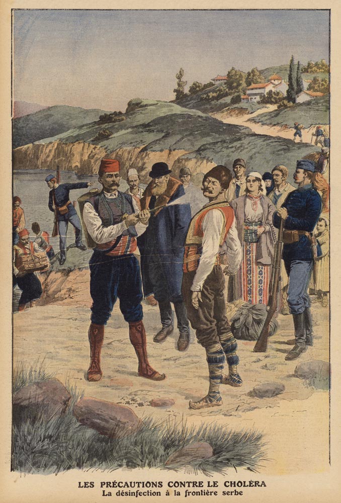 Precautions taken to prevent cholera, disinfection at the Serbian border, illustration from ''Le Pet de French School