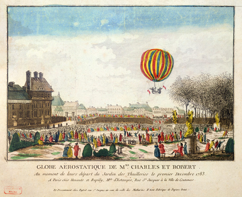 The Flight of Jacques Charles (1746-1823) and Nicholas Robert (1761-1828) from the Jardin des Tuiler de French School