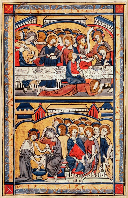 The Last Supper and the Washing of the Feet, c.1260 (tempera & gold leaf on parchment) de French School