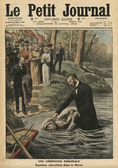 An unusual ceremony, an Adventist baptism in La Marne, illustration from ''Le Petit Journal'', suppl de French School
