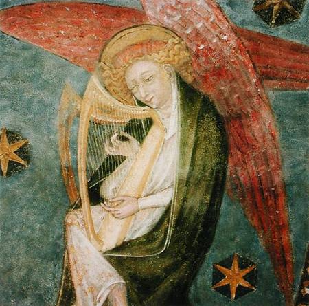 Angel musician playing a harp, detail from the vault of the crypt de French School