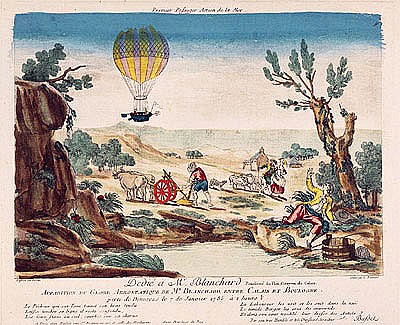 Appearance of the Hot-Air Balloon of Jean Pierre Blanchard (1753-1809) between Calais and Boulogne de French School