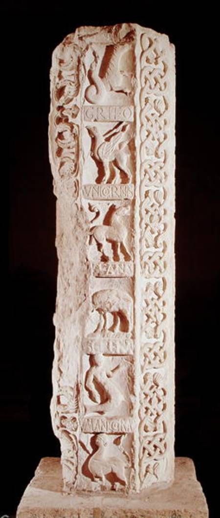 'Calendrier de Saison' pillar depicting fantastical animals de French School