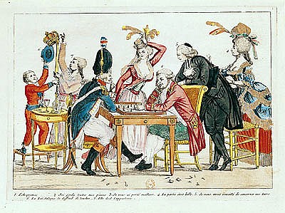 Caricature of Louis XVI (1754-93) playing chess with a soldier of the National Guard de French School