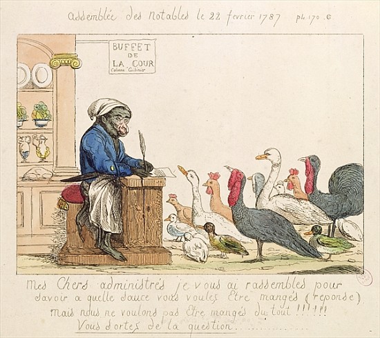 Caricature of the Assembly of Notables, 22nd February 1787 (coloured etching) de French School