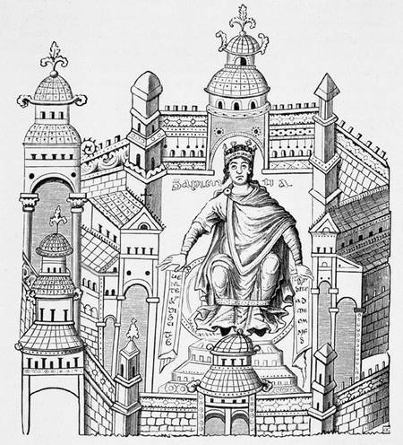 A Carlovingian king in his palace, personifying Wisdom appealing to the whole human race, after a mi de French School