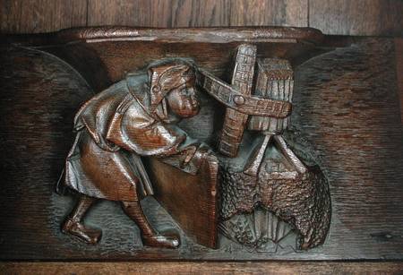Carving of a miller, from a choir stall de French School