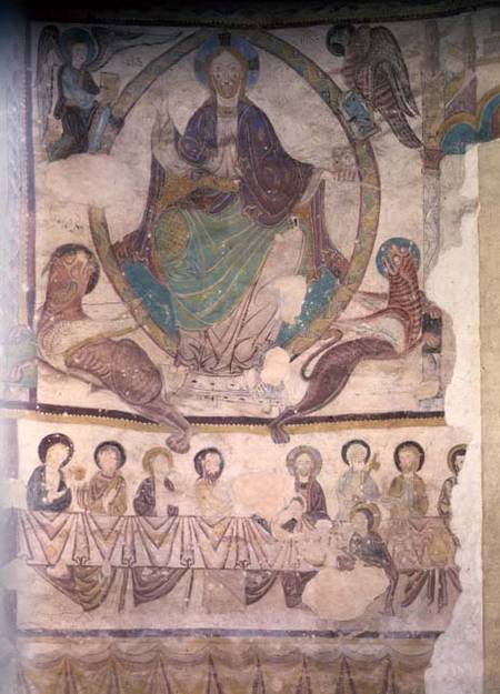 Christ in Majesty with Four Evangelical Symbols and the Last Supper de French School