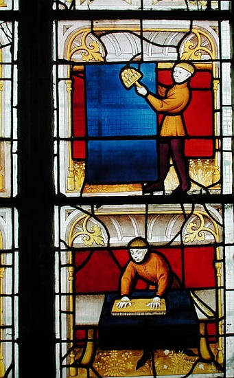 Cloth Merchant''s Window (stained glass) de French School