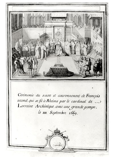 Coronation of Francis II (1544-60), 21st September 1559 in Reims the archbishop Cardinal de Lorraine de French School