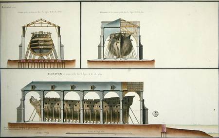 Cross-section and elevation of a ship de French School
