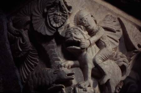 David Slaying the Lion (detail of a capital) de French School