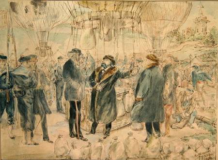 The Departure of Leon Michel Gambetta (1838-82) in the Balloon 'L'Armand-Barbes' de French School