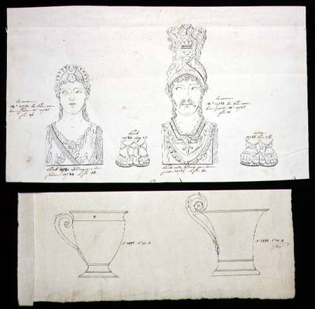 Designs for gilt bronze ormolu furniture mounts and French Empire porcelain cups de French School