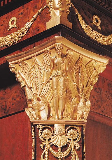 Detail of winged victory from the leg of a secretaire (wood & gilt bronze) de French School