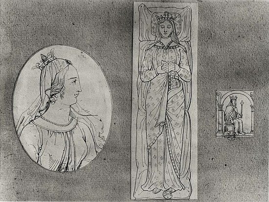 Eleanor of Aquitaine (c.1122-1204): Portrait in Profile, Recumbant, and on her Throne  (see also 155 de French School