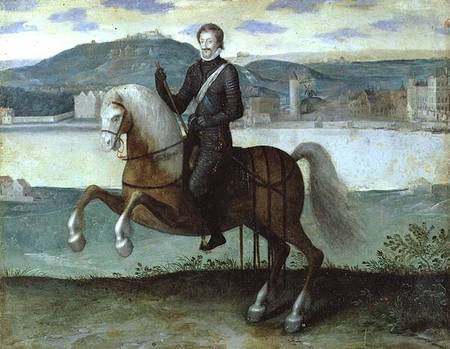 Equestrian Portrait of Henri IV (1553-1610) King of France, before the walls of Paris de French School