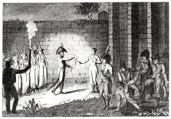 Execution of Louis Antoine Henri de Bourbon (1772-1804) Duke of Enghien in the castle moat at Vincen de French School