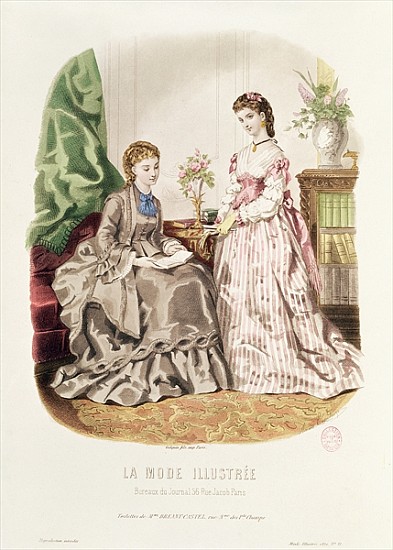 Fashion plate showing ballgowns, illustration from ''La Mode Illustree'' de French School