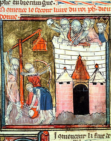 Fol.261v Siege of the Chateau de Chinon, from the Grandes Chroniques de France, 1375-79 de French School