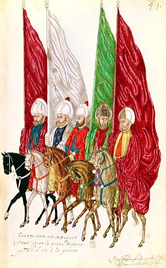 Fol.41 Men with Standards Following the Seigneur to War, from ''Moeurs et Costumes des Pays Orientau de French School