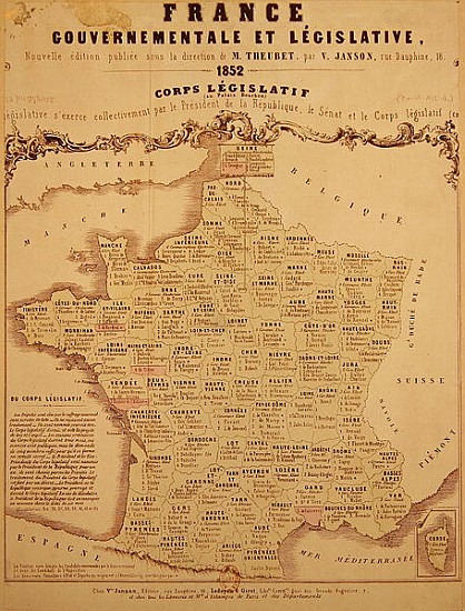 Governmental and Legislative Map of France, printed Ledoyen & Giret, Paris de French School