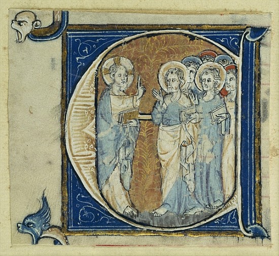 Historiated initial ''E'' depicting Jesus Christ and the Apostles, c.1320-30 de French School