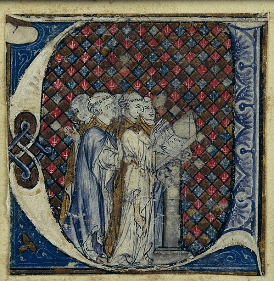 Historiated initial ''U'' depicting monks singing, c.1320-30 de French School