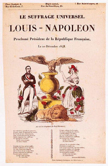 Illustrated lyric sheet for ''Le Suffrage Universel, Louis-Napoleon proclame president de la Republi de French School