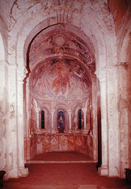 Interior view of the apse with a fresco depicting Christ giving the law to St. Peter in the presence de French School