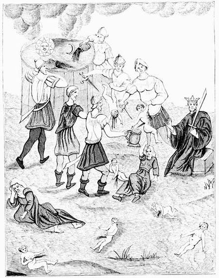Jews taking blood from christian children for their mystic rites, after a drawing in the 'Book of Ca de French School