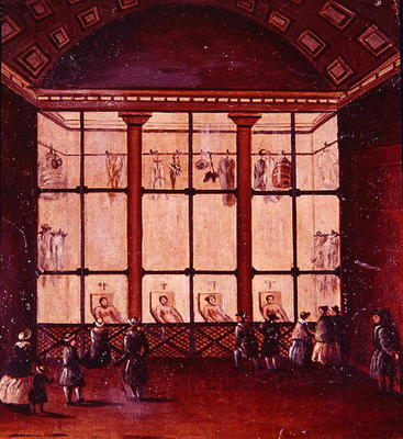 'La Morgue', largest morgue in Paris, 1830-40 (oil on canvas) de French School