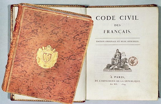 ''Le Code Civil des Francais'', showing the binding and title page, first edition pub. 1804 de French School